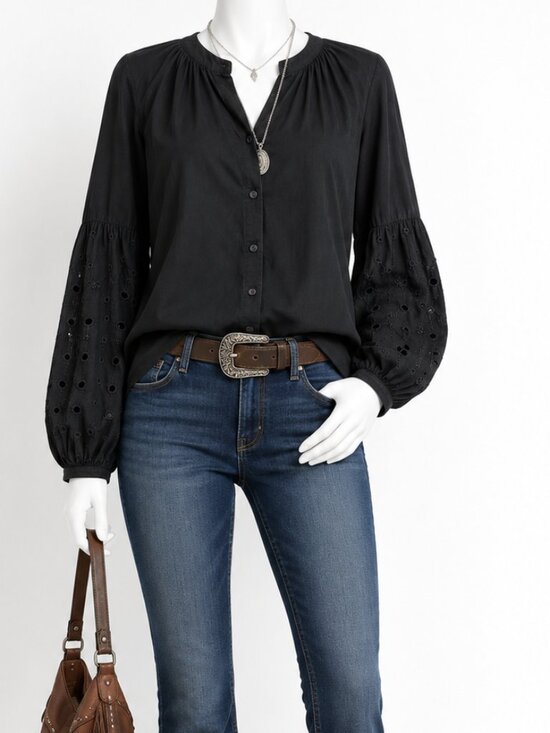 Old Navy Tops - Old Navy Black Button-Up Blouse w/ Lace Sleeves Size M